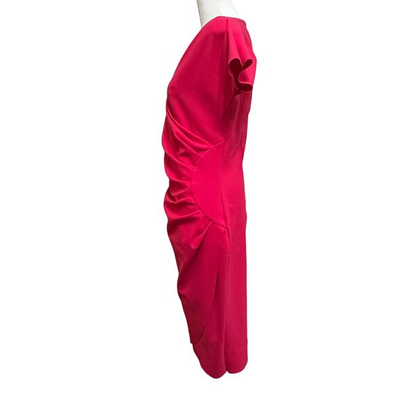 Chiara Boni Hot Pink Rouched Cocktail Dress Size 48 US 12 Knee Length Cap Sleeve - Picture 3 of 6
